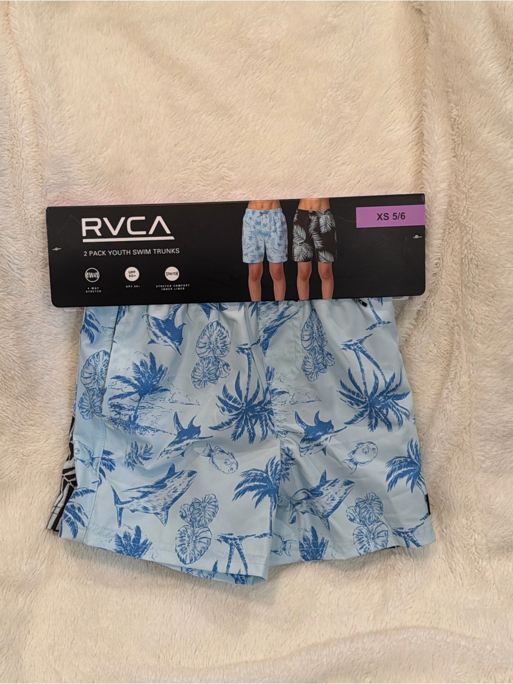 NWT RVCA Light Blue Tropical and Black Swim Shorts 2-Pack